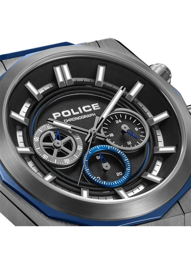 POLICE Black Men's Steward Black Dial Silicone Strap Chronograph Watch for Men, 46mm for Men | Best Price UAE